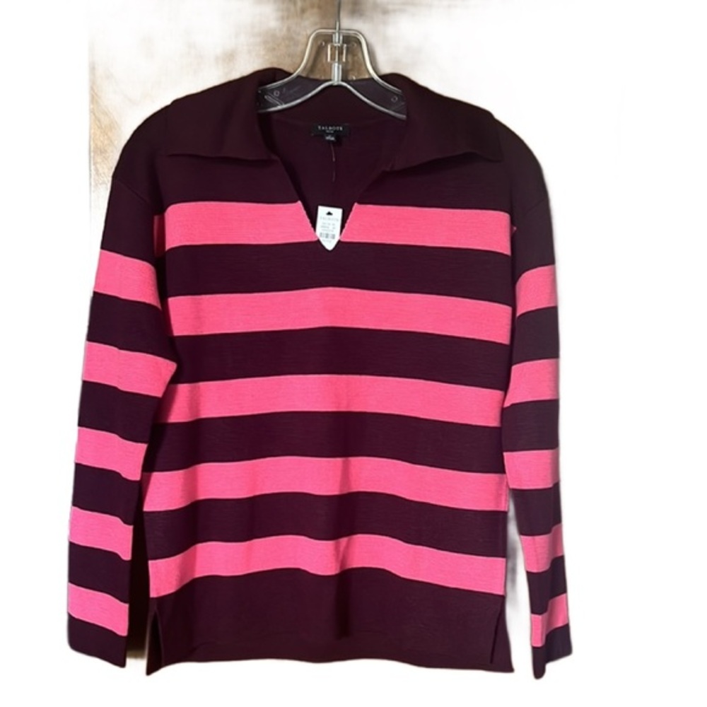 Talbots Burgundy and Pink Striped Sweater